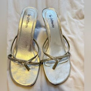 Le Château Metallic Silver Strappy Slide Kitten Heels